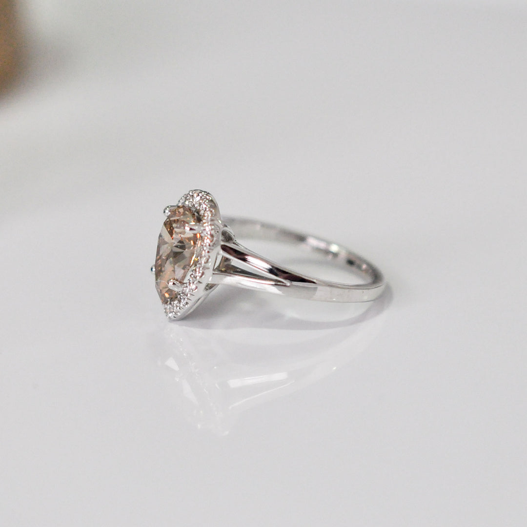 fancy brown PEAR SHAPE diamond split shank Halo Ring