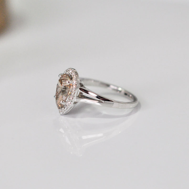 fancy brown PEAR SHAPE diamond split shank Halo Ring
