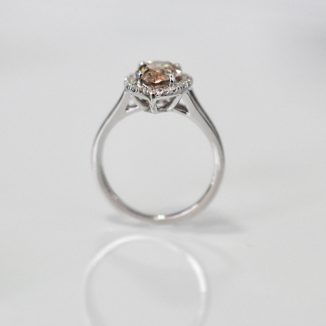 fancy brown PEAR SHAPE diamond split shank Halo Ring