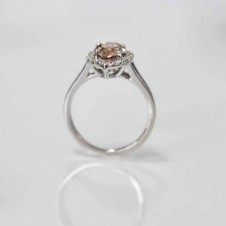 fancy brown PEAR SHAPE diamond split shank Halo Ring