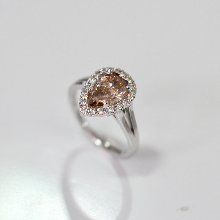 fancy brown PEAR SHAPE diamond split shank Halo Ring