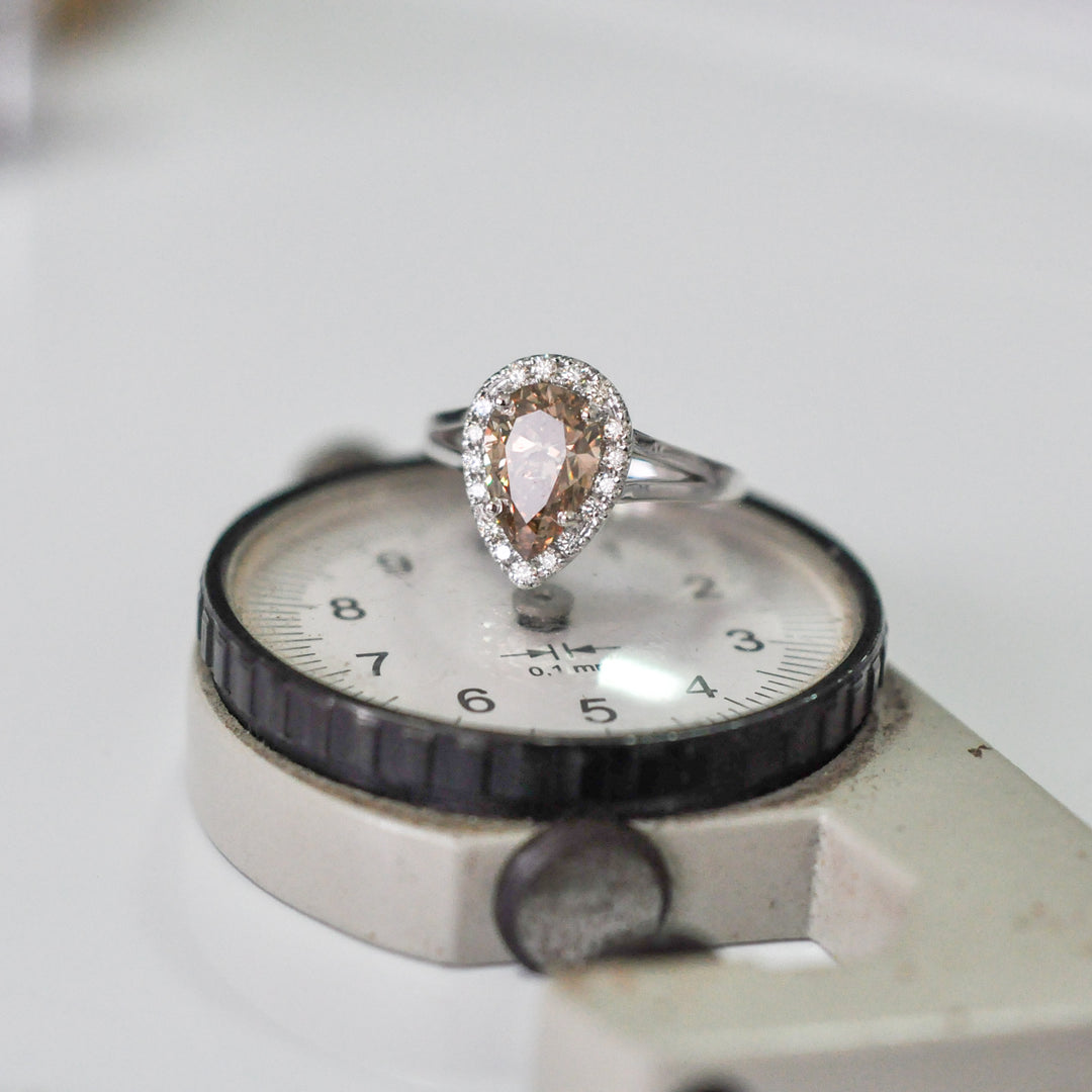 fancy brown PEAR SHAPE diamond split shank Halo Ring