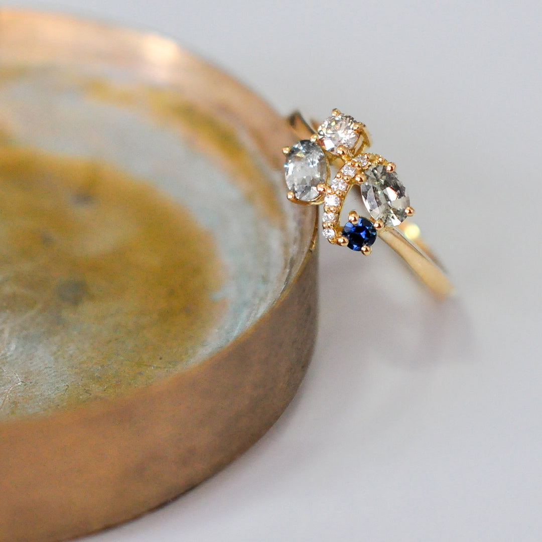 Fancy Color Sapphires and diamonds ring