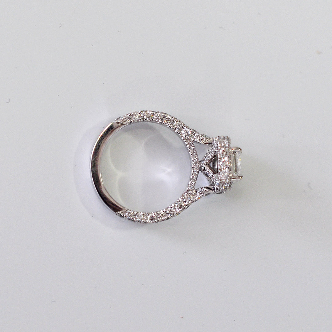 radiant cut diamond (1.5ct) halo engagement Ring