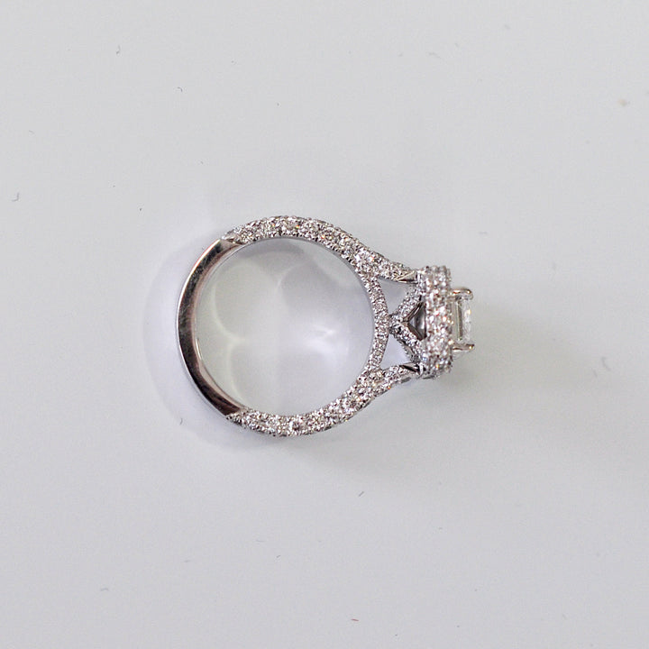radiant cut diamond (1.5ct) halo engagement Ring
