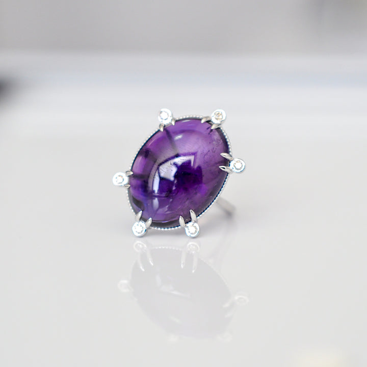 unique cabochon AMETHIYST &amp; diamonds ring