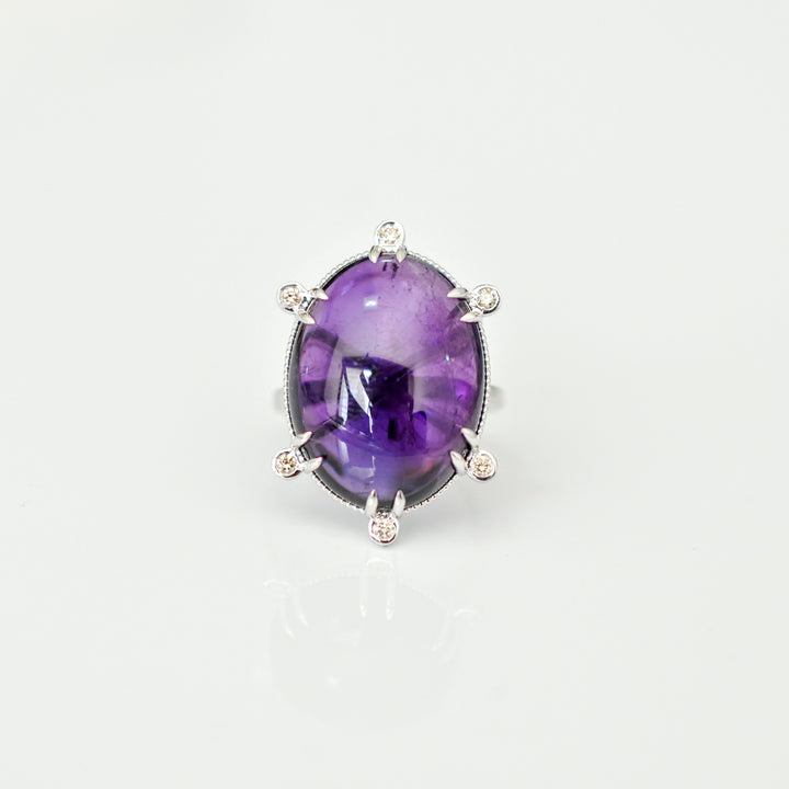 unique cabochon AMETHIYST &amp; diamonds ring