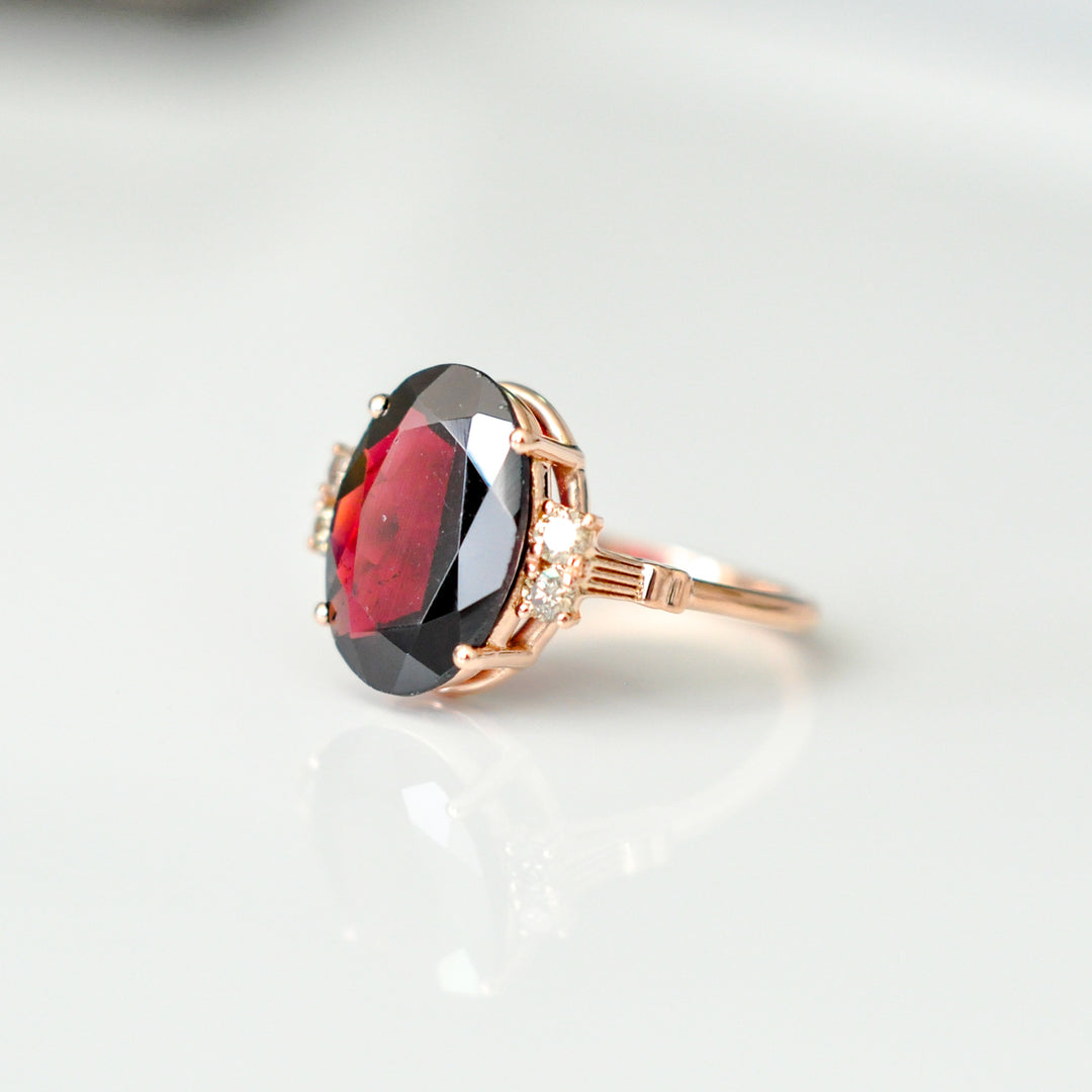 rose gold vintage style garnet &amp; diamonds ring