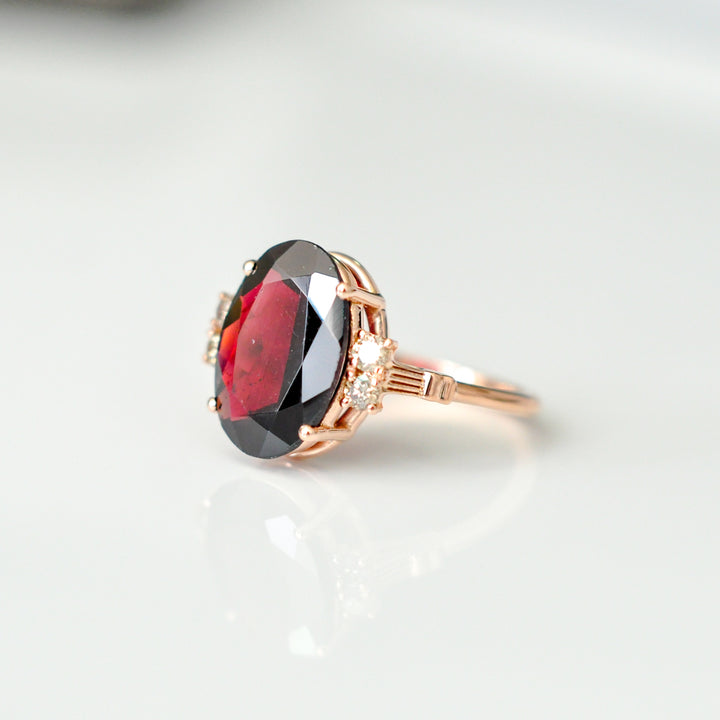 rose gold vintage style garnet &amp; diamonds ring