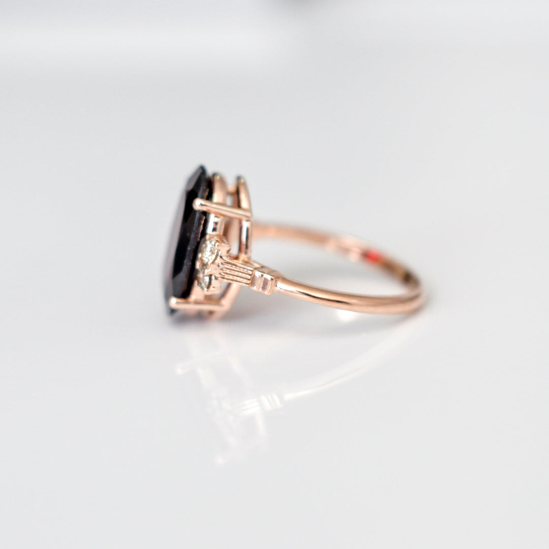 rose gold vintage style garnet &amp; diamonds ring