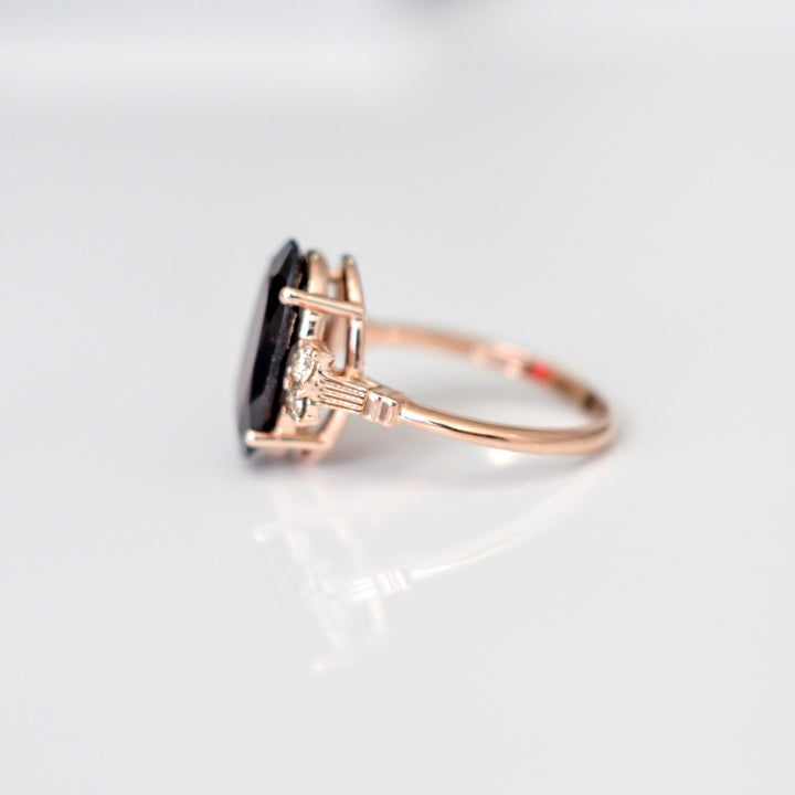rose gold vintage style garnet &amp; diamonds ring