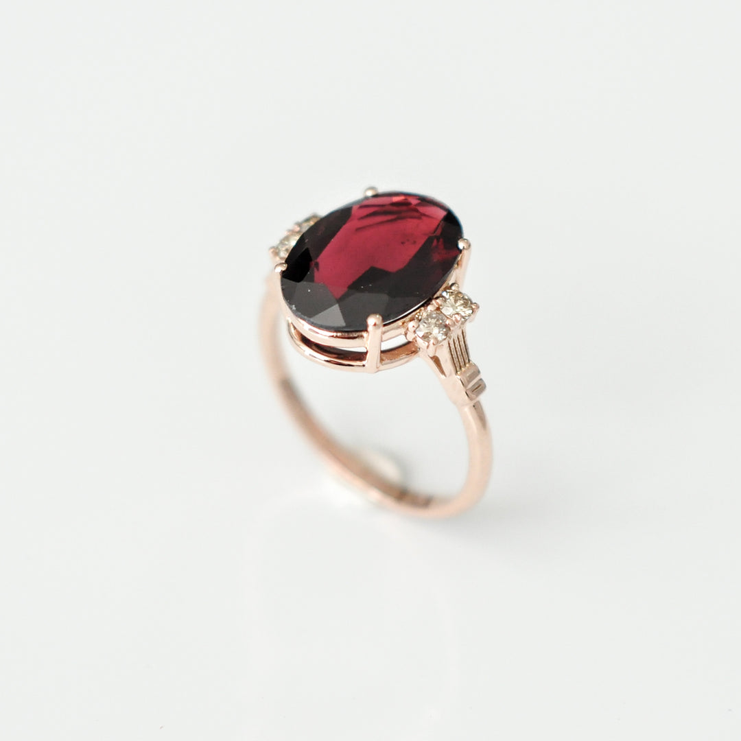 rose gold vintage style garnet &amp; diamonds ring