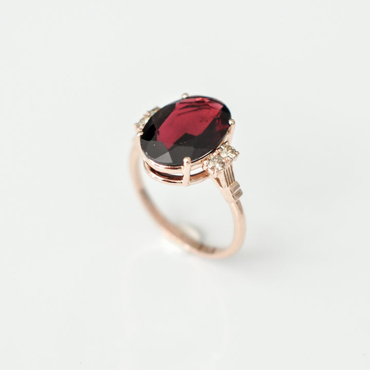 rose gold vintage style garnet &amp; diamonds ring