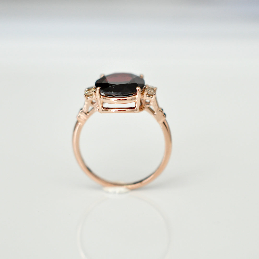 rose gold vintage style garnet &amp; diamonds ring