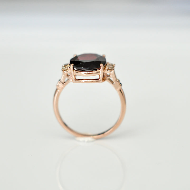 rose gold vintage style garnet &amp; diamonds ring
