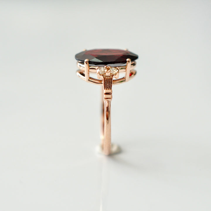 rose gold vintage style garnet &amp; diamonds ring