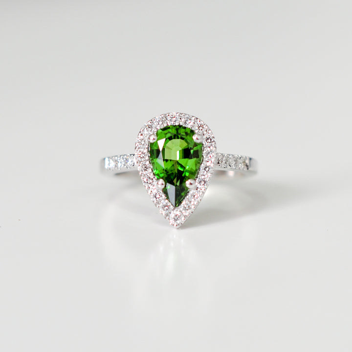 pear shape CHROME TOURMALINE &amp; diamonds halo ring