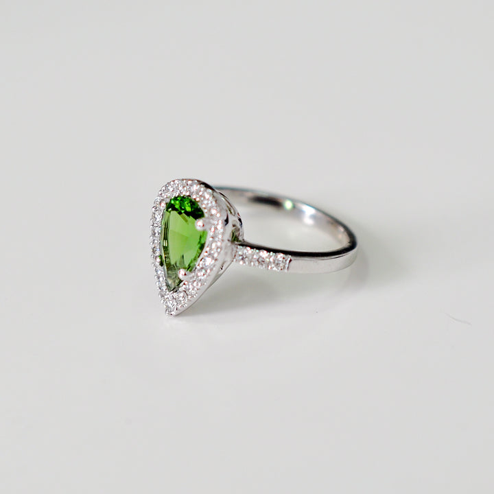 pear shape CHROME TOURMALINE &amp; diamonds halo ring