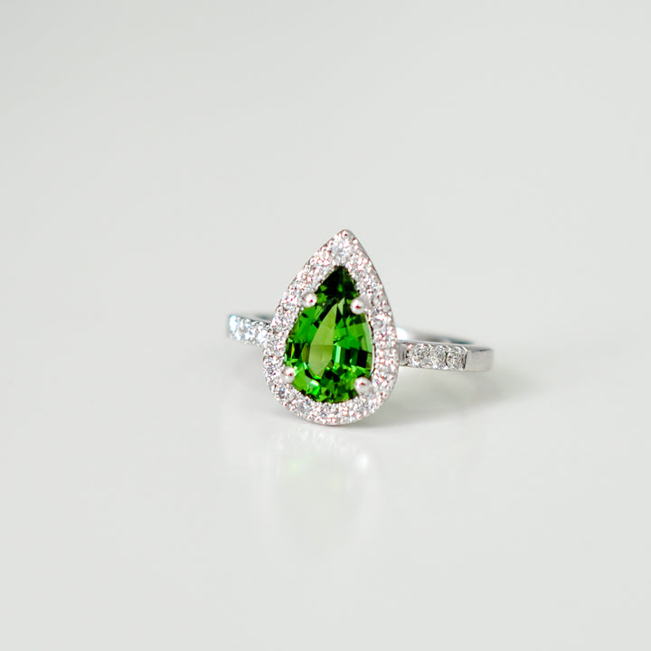 pear shape CHROME TOURMALINE &amp; diamonds halo ring