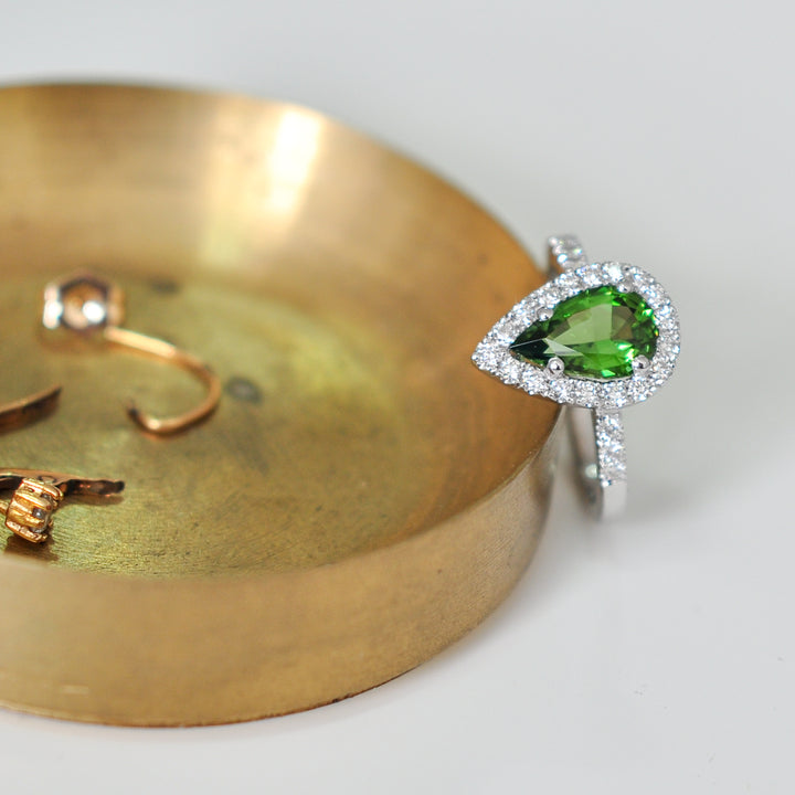pear shape CHROME TOURMALINE &amp; diamonds halo ring