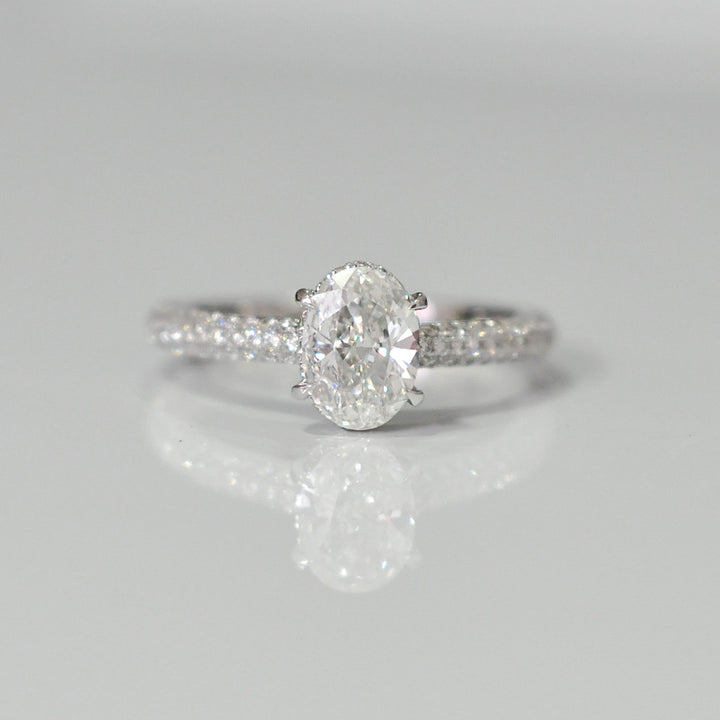 PAVE OVAL AND WHITE DIAMONDS ENGAGEMENT RING