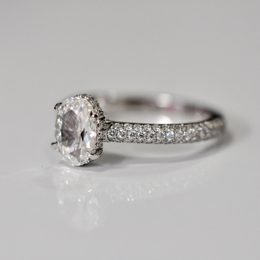 PAVE OVAL AND WHITE DIAMONDS ENGAGEMENT RING