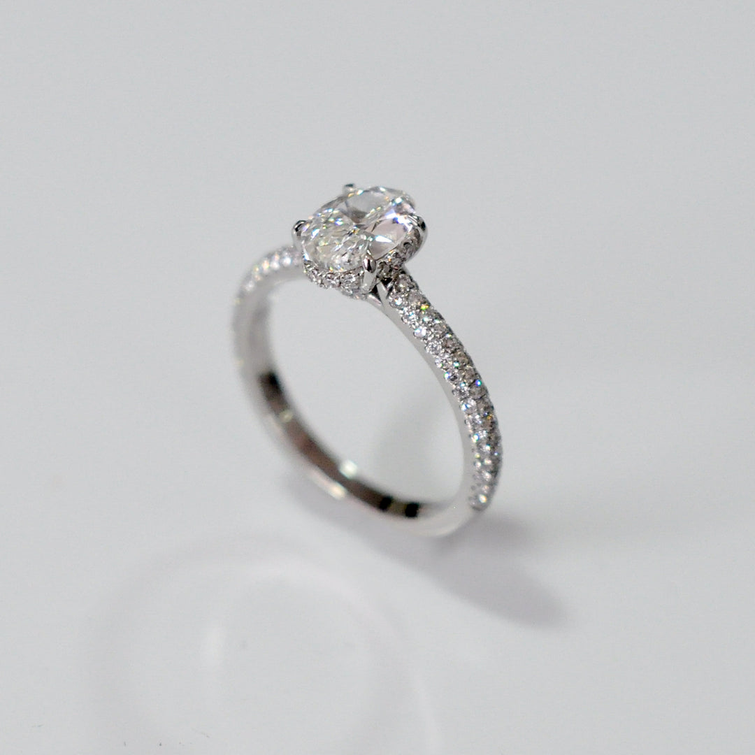 PAVE OVAL AND WHITE DIAMONDS ENGAGEMENT RING