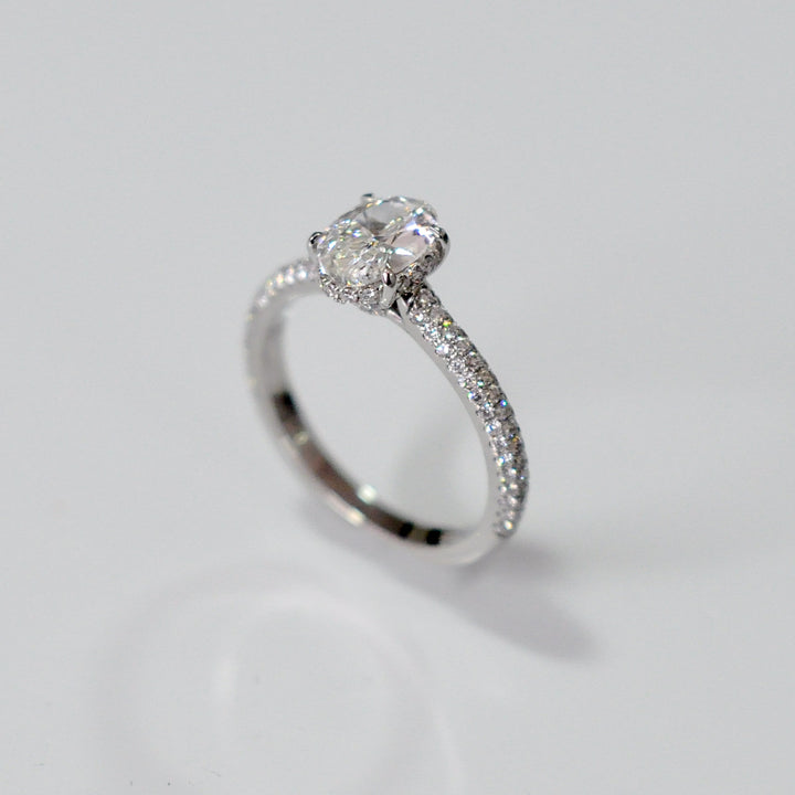 PAVE OVAL AND WHITE DIAMONDS ENGAGEMENT RING