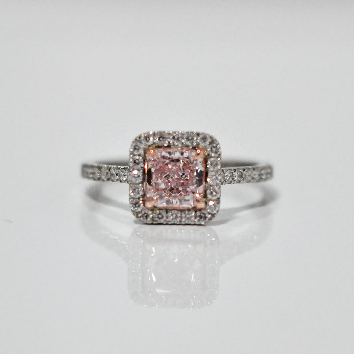 Radiant light PINK DIAMOND &amp; WHITE DIAMONDS HALO ring