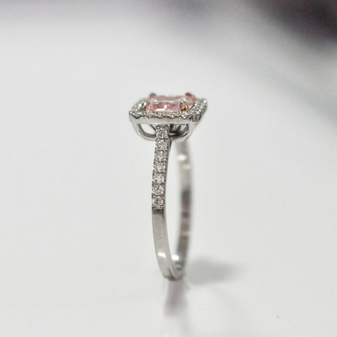 Radiant light PINK DIAMOND &amp; WHITE DIAMONDS HALO ring