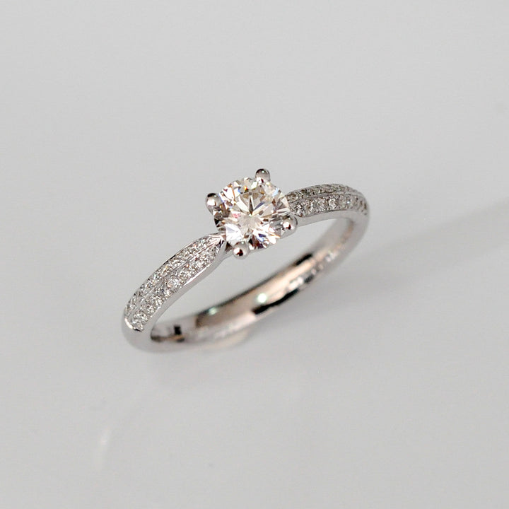two row diamonds pave shank engagement ring