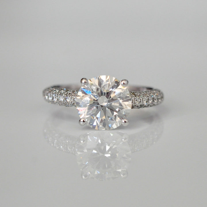 1.5 carat center diamond &amp; 3 rows pave shank engagement ring