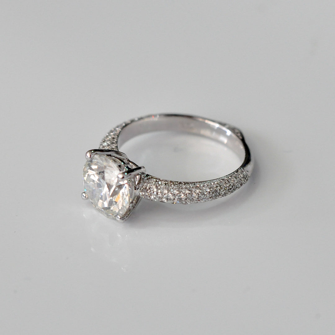 1.5 carat center diamond &amp; 3 rows pave shank engagement ring