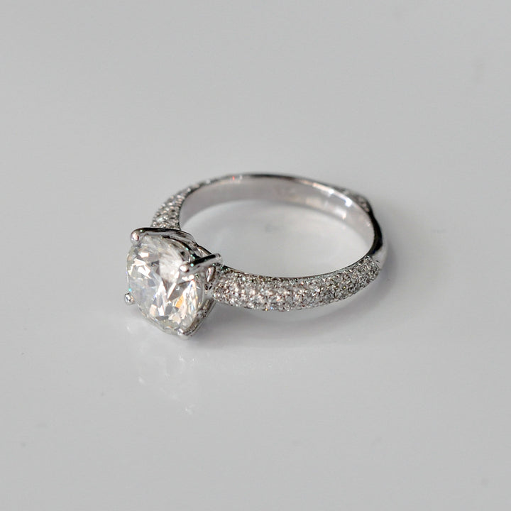 1.5 carat center diamond &amp; 3 rows pave shank engagement ring