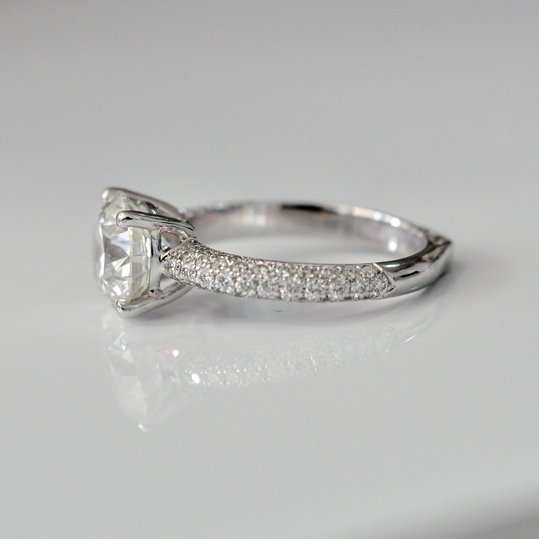 1.5 carat center diamond &amp; 3 rows pave shank engagement ring