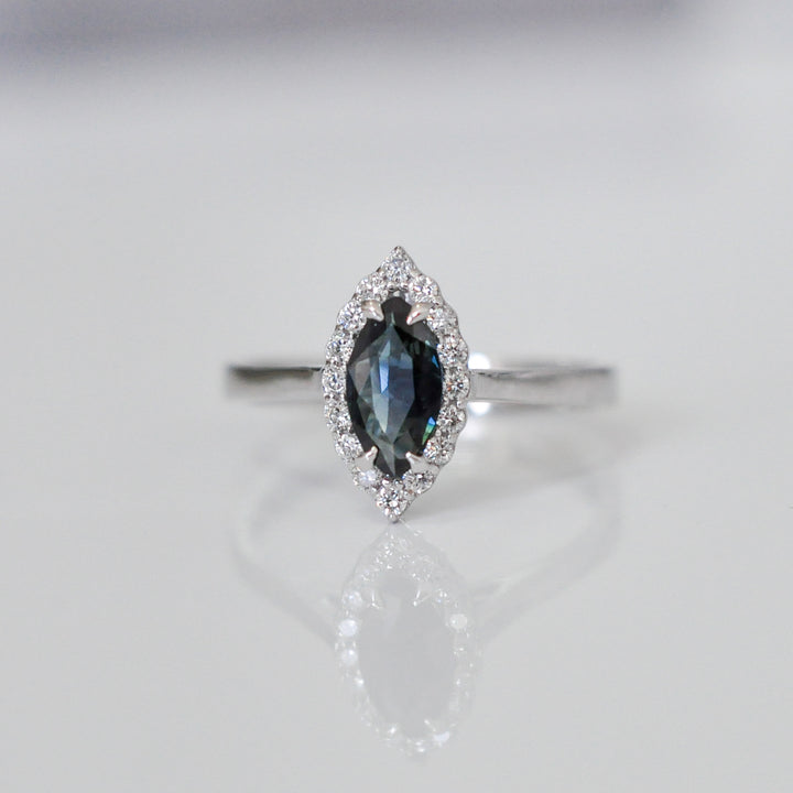 marquise blue sapphire  &amp; Diamonds Halo ring