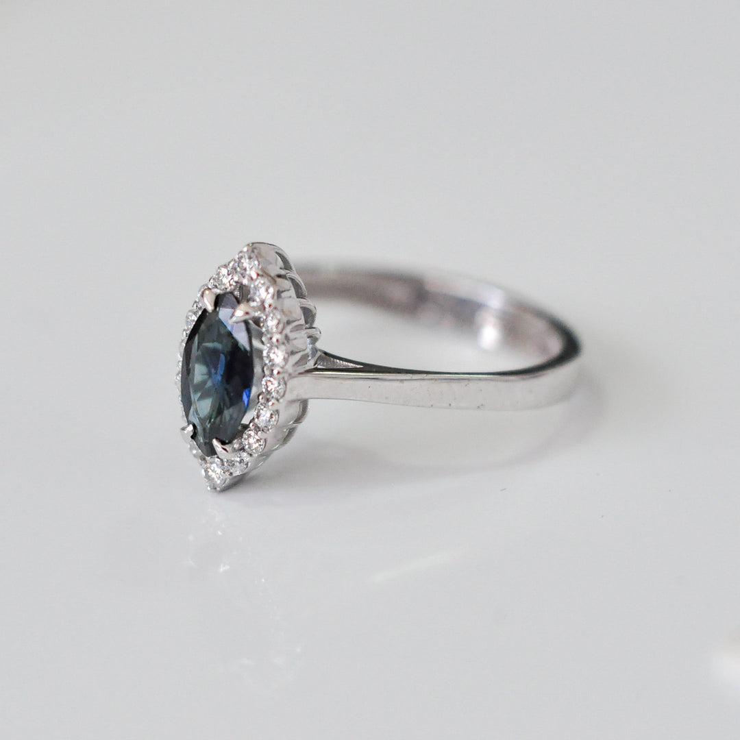 marquise blue sapphire  &amp; Diamonds Halo ring