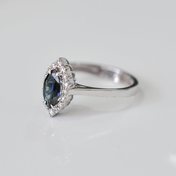 marquise blue sapphire  &amp; Diamonds Halo ring