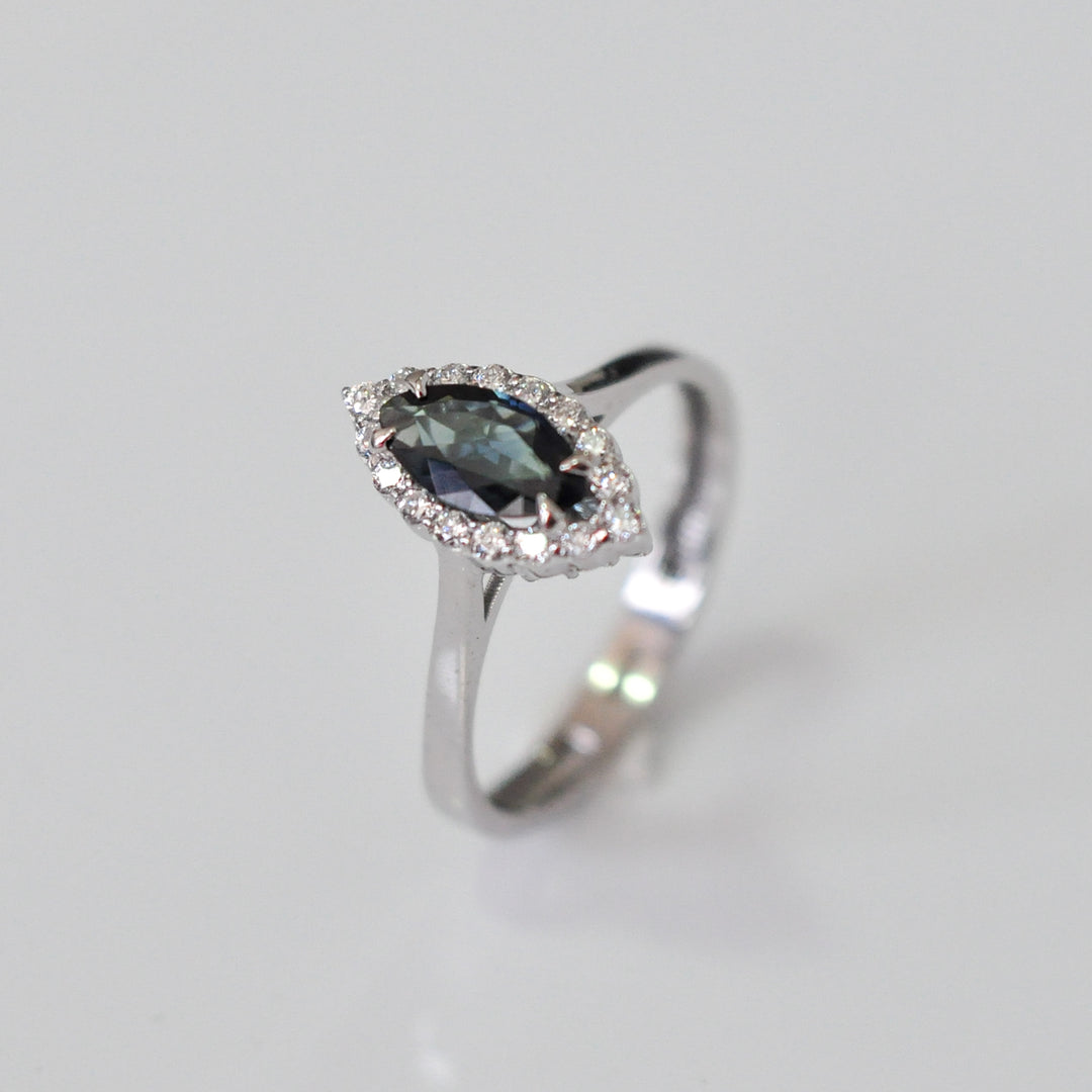 marquise blue sapphire  &amp; Diamonds Halo ring
