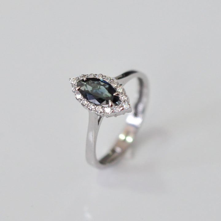 marquise blue sapphire  &amp; Diamonds Halo ring