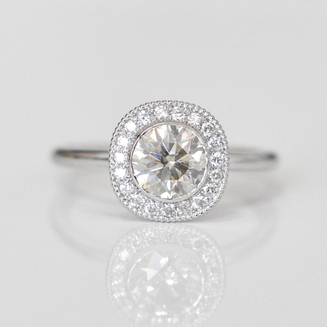 1 carat center diamond milgrin halo engagement ring