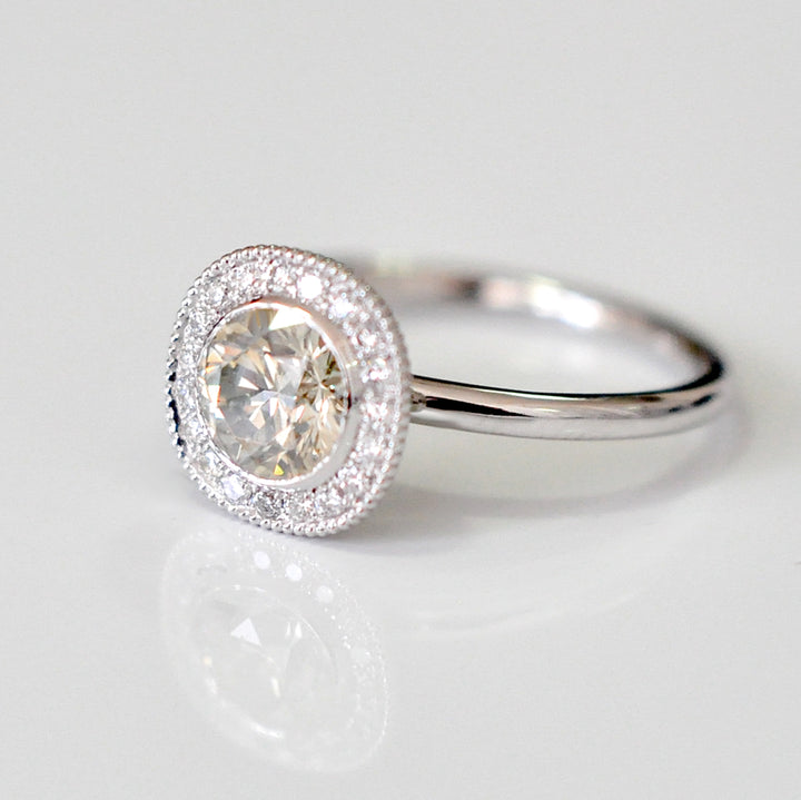 1 carat center diamond milgrin halo engagement ring