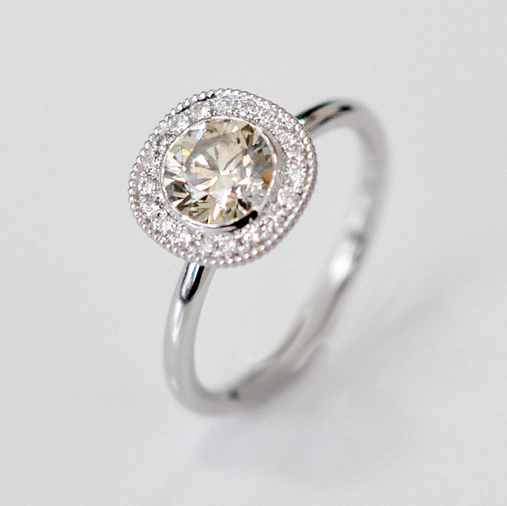 1 carat center diamond milgrin halo engagement ring