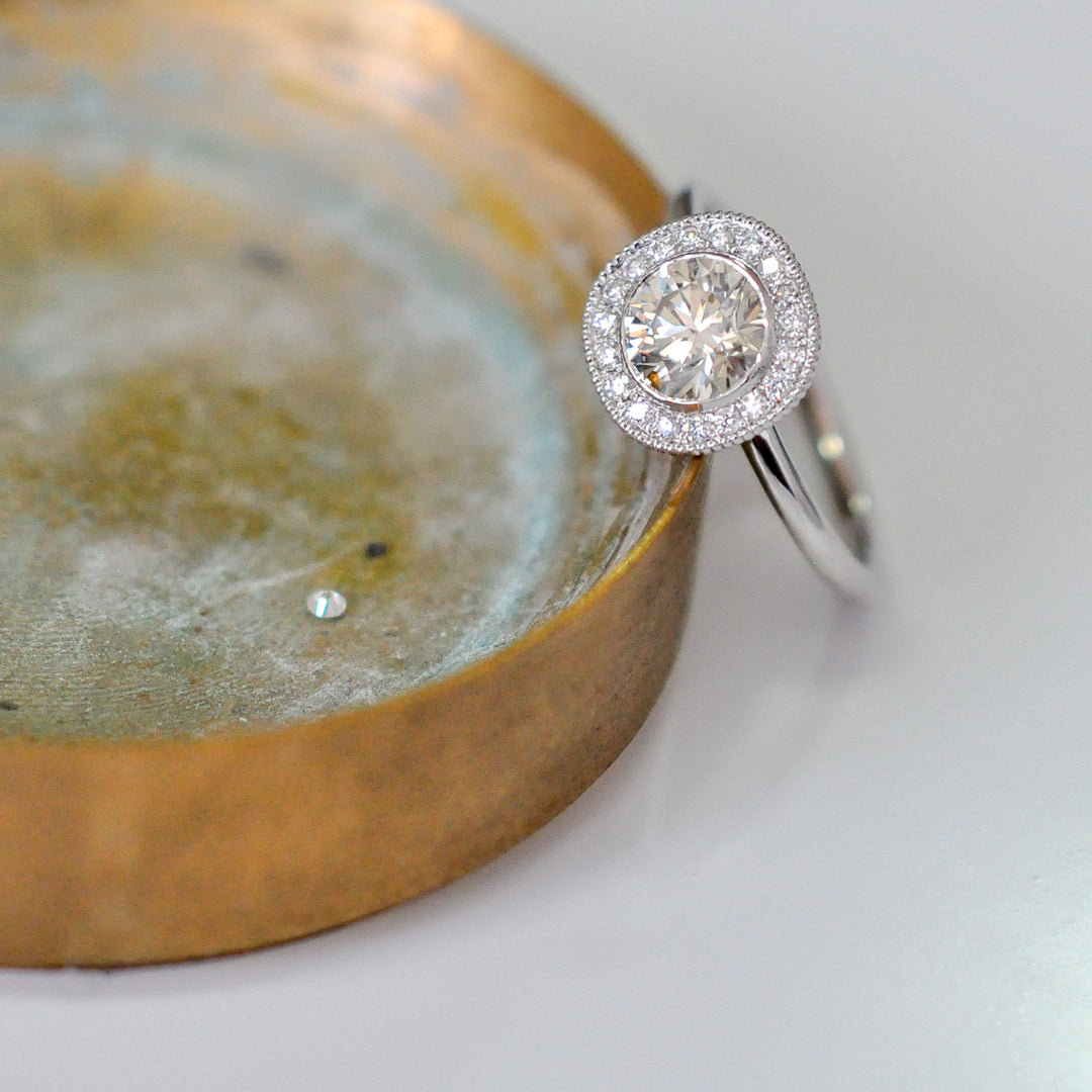 1 carat center diamond milgrin halo engagement ring