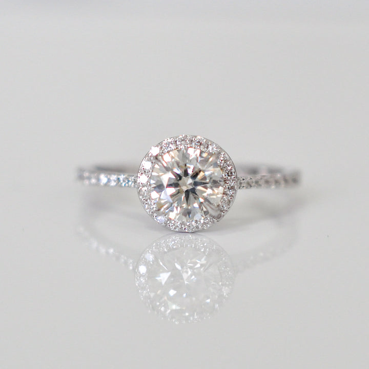 white diamonds (~1 ct. tw.) halo engagement ring