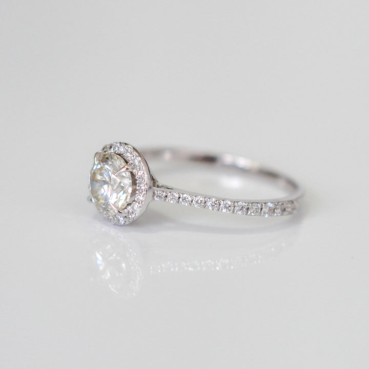 white diamonds (~1 ct. tw.) halo engagement ring