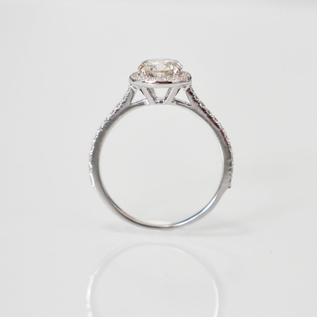 white diamonds (~1 ct. tw.) halo engagement ring