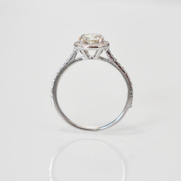 white diamonds (~1 ct. tw.) halo engagement ring