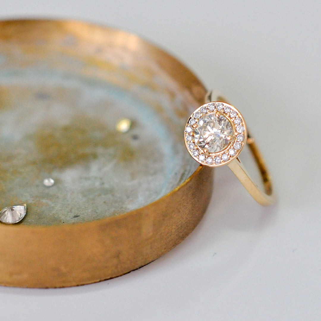 Classic YELLOW GOLD diamonds HALO RING