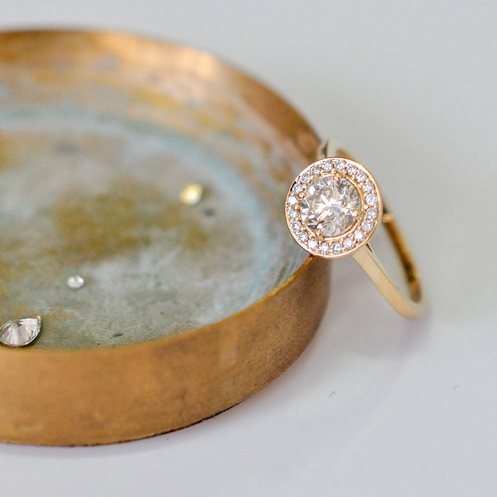 Classic YELLOW GOLD diamonds HALO RING